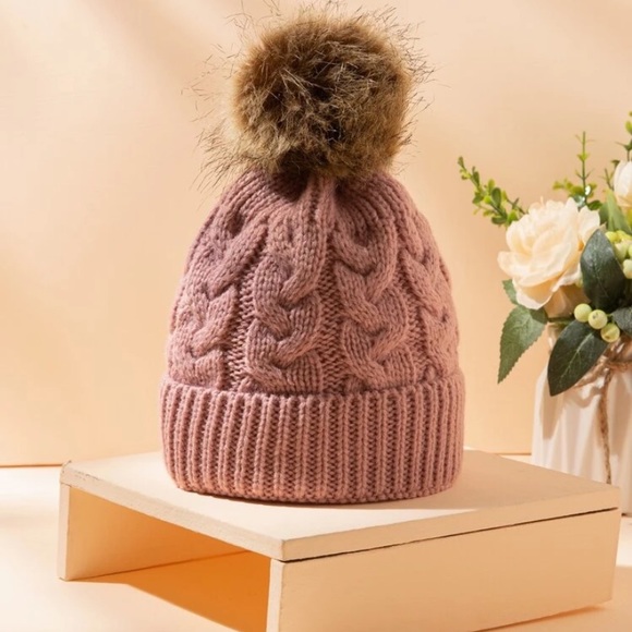 Accessories - COPY - Pink knit Pom Pom beanie